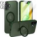Lamcase for iPhone 17 Case,with Magnetic Invisible Stand [Military Drop Protection] [Compatible with MagSafe] Shockproof Slim Translucent Anti-Slip with 2 Screen Protector,Green