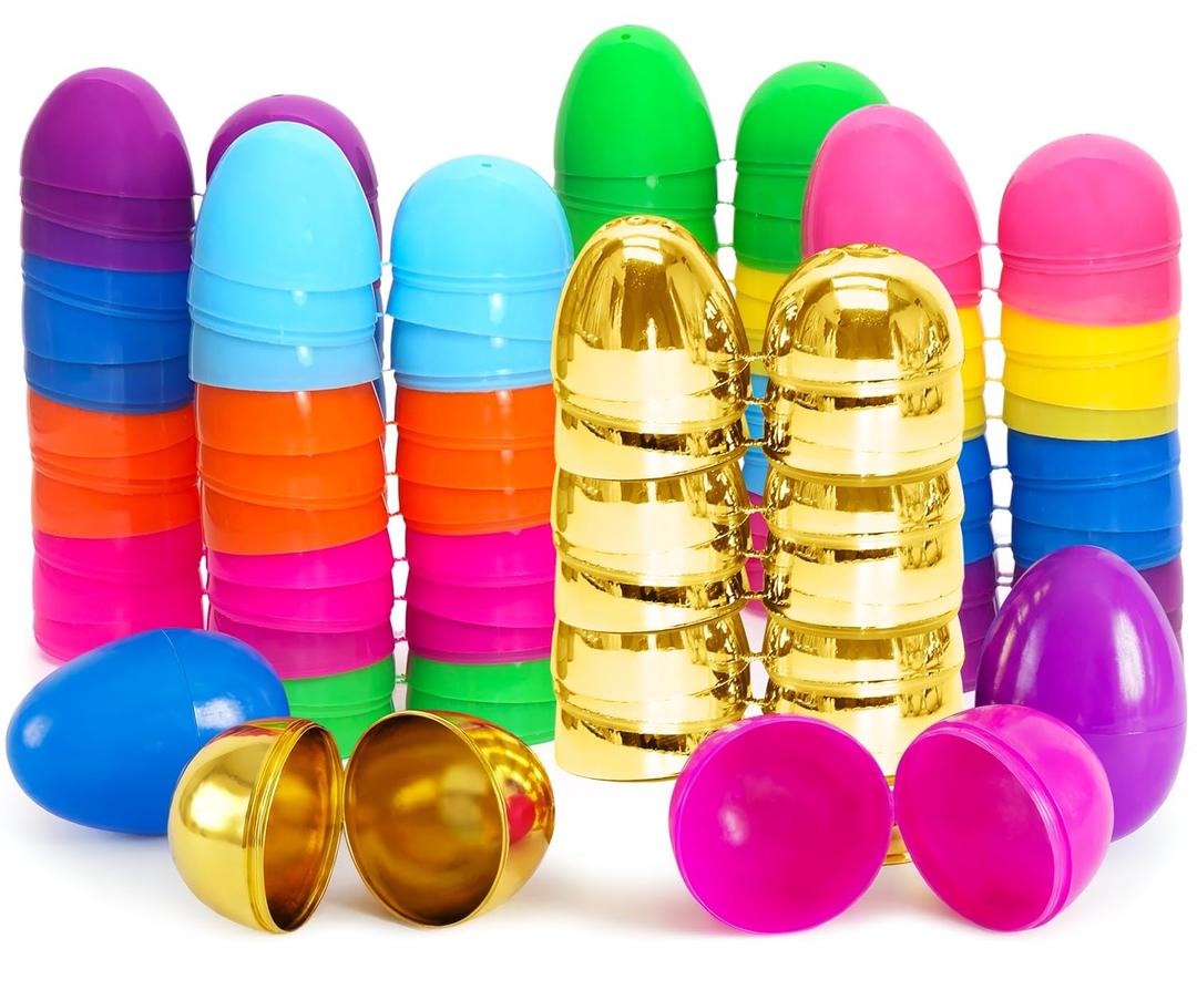 Easter Eggs Empty Plastic Eggs, Colored & Gold Fillable Egg with Strong Snap-Tight Seal For Easter Egg Hunts, Party Favors, Fillers & Basket Stuffers