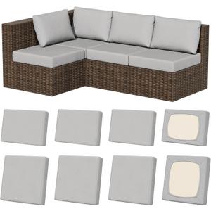 8Pcs Stretch Patio Cushion Covers, Outdoor Couch & Sofa Replacement Slipcovers for Patio Furniture Cushion Covers, Washable Reusable Furniture Protector, Square-Large + Rectangle, Air-Grey