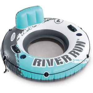 INTEX 56825EP River Run 1 Inflatable Floating Lounge: Comfortable Backrest  Built-in Cup Holders  Durable Grab Handles  All Around Grab Rope  220lb Weight Capacity  Color May Vary (Aqua)