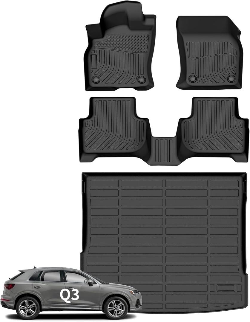 Wayhigh Floor Mats & Cargo Liner for Audi Q3 2019-2025, All Weather TPE Car Mats Waterproof Heavy Duty Floor Liners, Floor Mats Custom Fit for Q3 Accessories
