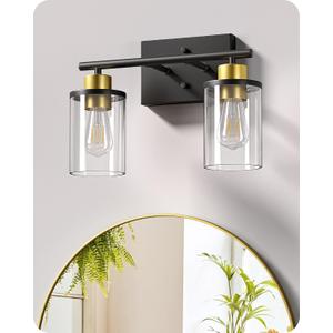 EDISHINE Bathroom Light Fixtures, 2-Light Modern Bathroom Vanity Lights Over Mirror, Bath Wall Sconce Lamp with Clear Glass Shade for Powder Room, Vanity Table, Mirror, Kitchen Black and Gold