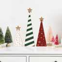 Sereliy 3PCS Wooden Christmas Tree Table Decor Red Green White Wooden Tree Sign with Star for Christmas Home Shelf Mantel Fireplace Party Decor (Pattern)