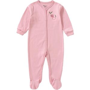 Minicoco Baby Girl Footies Romper - 100% Cotton, Soft Casual Outfit with Cute Designs for Newborn to 24 Months Infant Girls, Pink