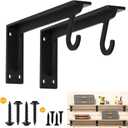 Closet Rod Support Bracket WYGWP 13.5 inch Heavy Duty Shelf Brackets with Rod Holders Support 400lbs Wall Mounted Sturdy 2 Pack (14in-2pc-Black)