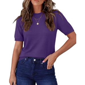 RUMIA Short Sleeve Sweaters for Women Summer Lightweight Loose Business Casual Tops (Purple, XL)