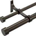 Double Curtain Rods with Aluminum End Cap and Full Surround Brackets,1"Front and 5/8" Back Rod,Adjustable between 36 to 72 Inches (3-6 Feet), Dark Bronze Double Window Drapery Rod