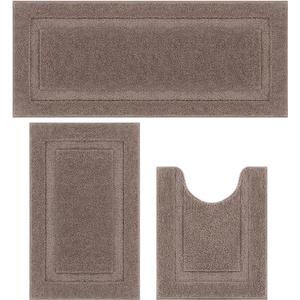 SHACOS Brown Bathroom Rugs Sets 3 Piece, 20"x32" + 20"x47" Non Slip Bath Mat 20"x24" U Shaped Toilet Rugs Washable, Soft Fluffy Water Absorbent Bathroom Floor Mat Rug