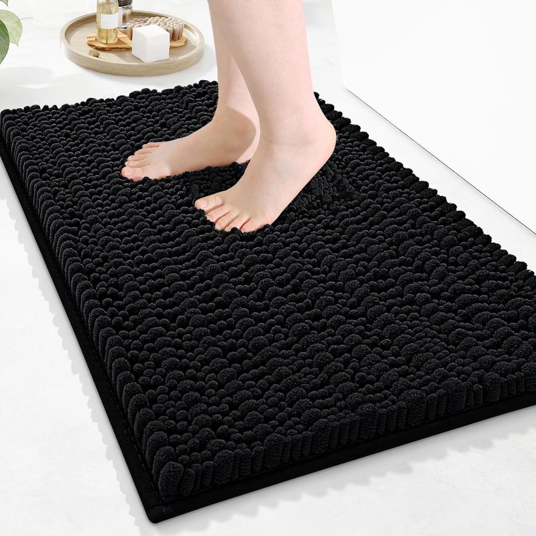 Arotive Luxury Bathroom Rugs 24x16, Extra Soft Thick Absorbent Shaggy Chenille Bath Rugs, Non-Slip Machine Wash Dry, Bath Mats for Bathroom Floor, Tub and Shower, Home Decor Accessories, Black