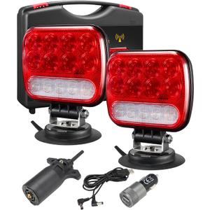 Partsam Wireless LED Trailer Light Kit Magnetic Towing Tail Light Portable Universal Stop Turn Running Backup Reverse Red+Clear Lens w/ 7-Pin Plug Dual USB Cable Charger for Trucks Trailers 12-24V