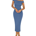 BTFBM Summer Dresses for Women 2025 Midi Off The Shoulder Sleeveless Split Knit Slim Fit Cocktail Party Going Out Dress, L