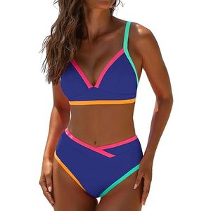 popvil High Waisted Bikini Sets for Women Neon Two Piece Swimsuit Sexy High Cut 2026 Bathing Suit, S, Blue