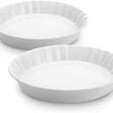 Brew To A Tea - Classic White Ceramic Pie Dish Set, 2 Pcs, 10.5" & 9.5", Pie Pans for Baking, Deep Dish Pie Plate