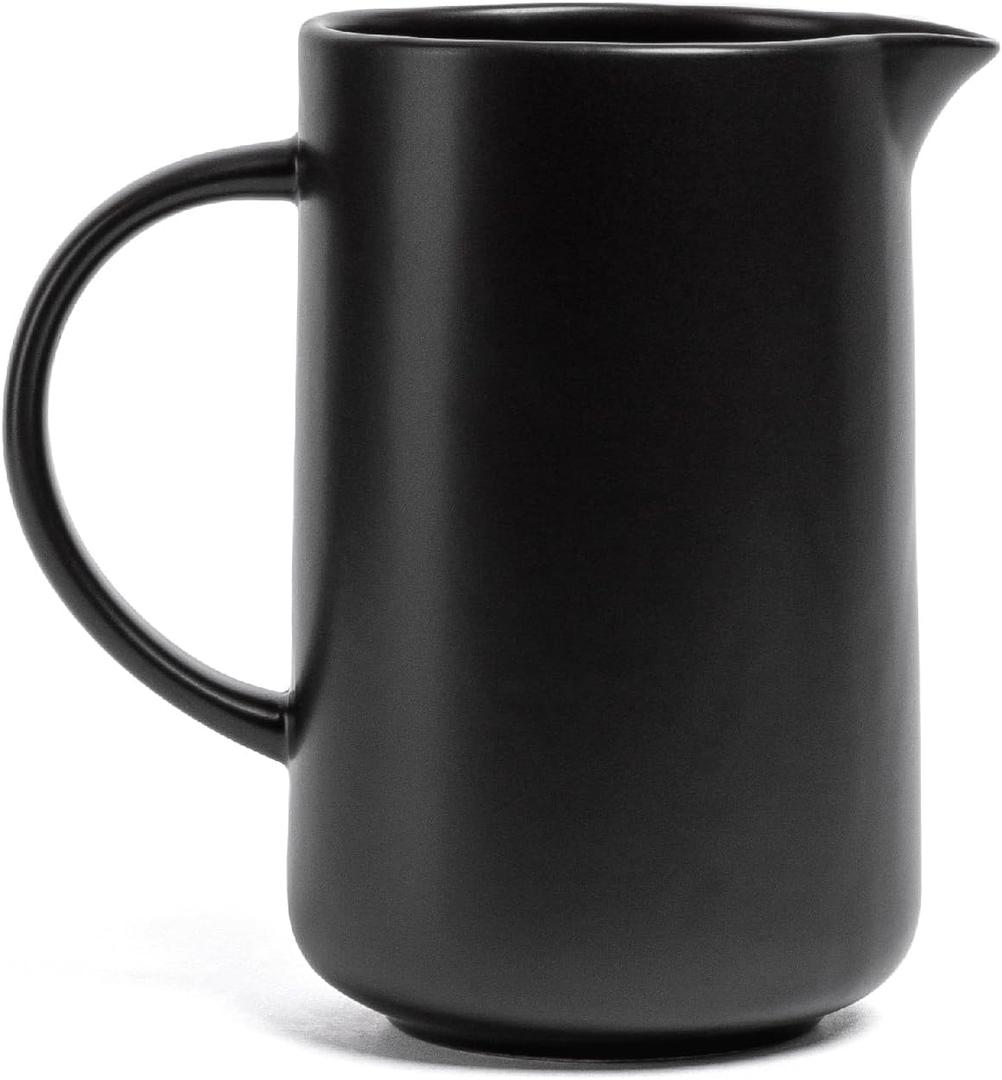 Over&Back Coupe Stoneware Pitcher - Elegant Water Pitcher for Home Decor and Beverages - 42 Oz - Semi-Matte Black
