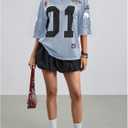 Women's Number Graphic Mesh Jersey Shirt V Neck 3/4 Sleeve Football Tee Tops Sportswear (Blue, XL)