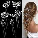 6 Pieces Bride Hair Pins Rhinestones Hair Accessories for Women Crystal Hair Piece for Wedding Bride Women Girls Bridesmaids (Silver)