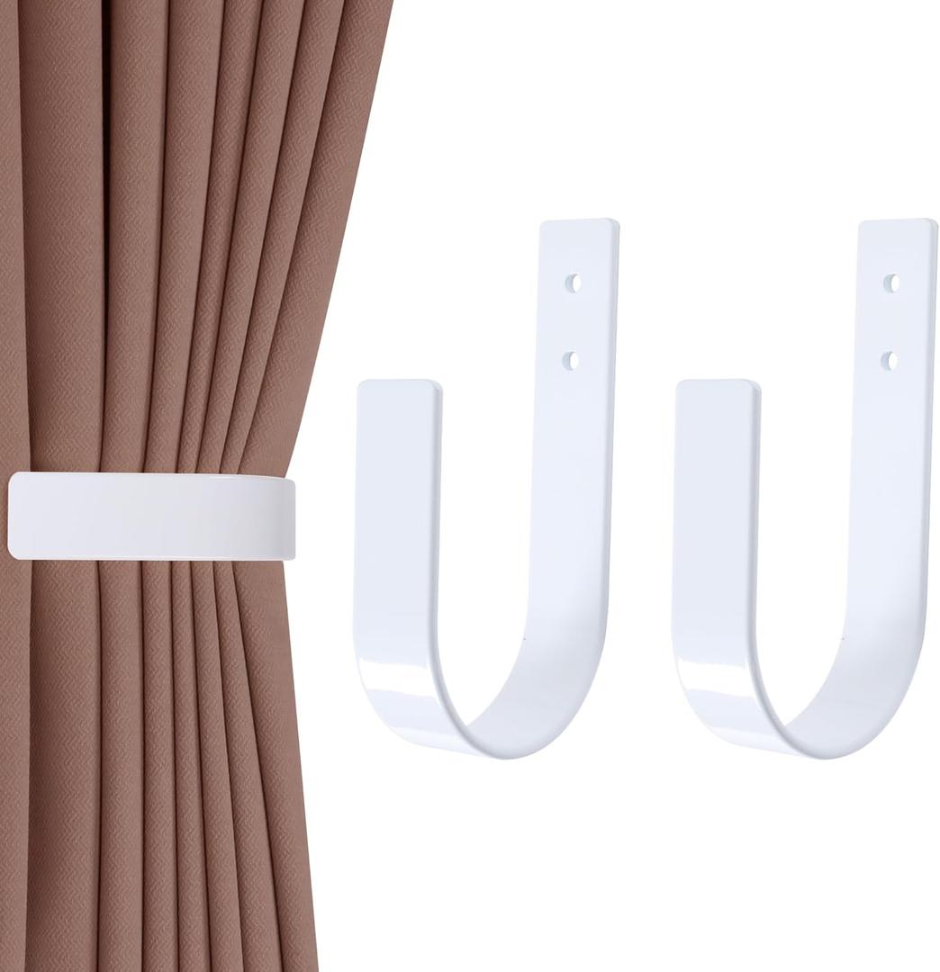 2 Pack Modern Curtain Holdbacks Curtain Tiebacks Wall Mount Solid Aluminum U Shaped Curtain Wall Hooks Curtain Pull Backs Curtain Holders Curtain Tie Backs for Curtain (2, White)