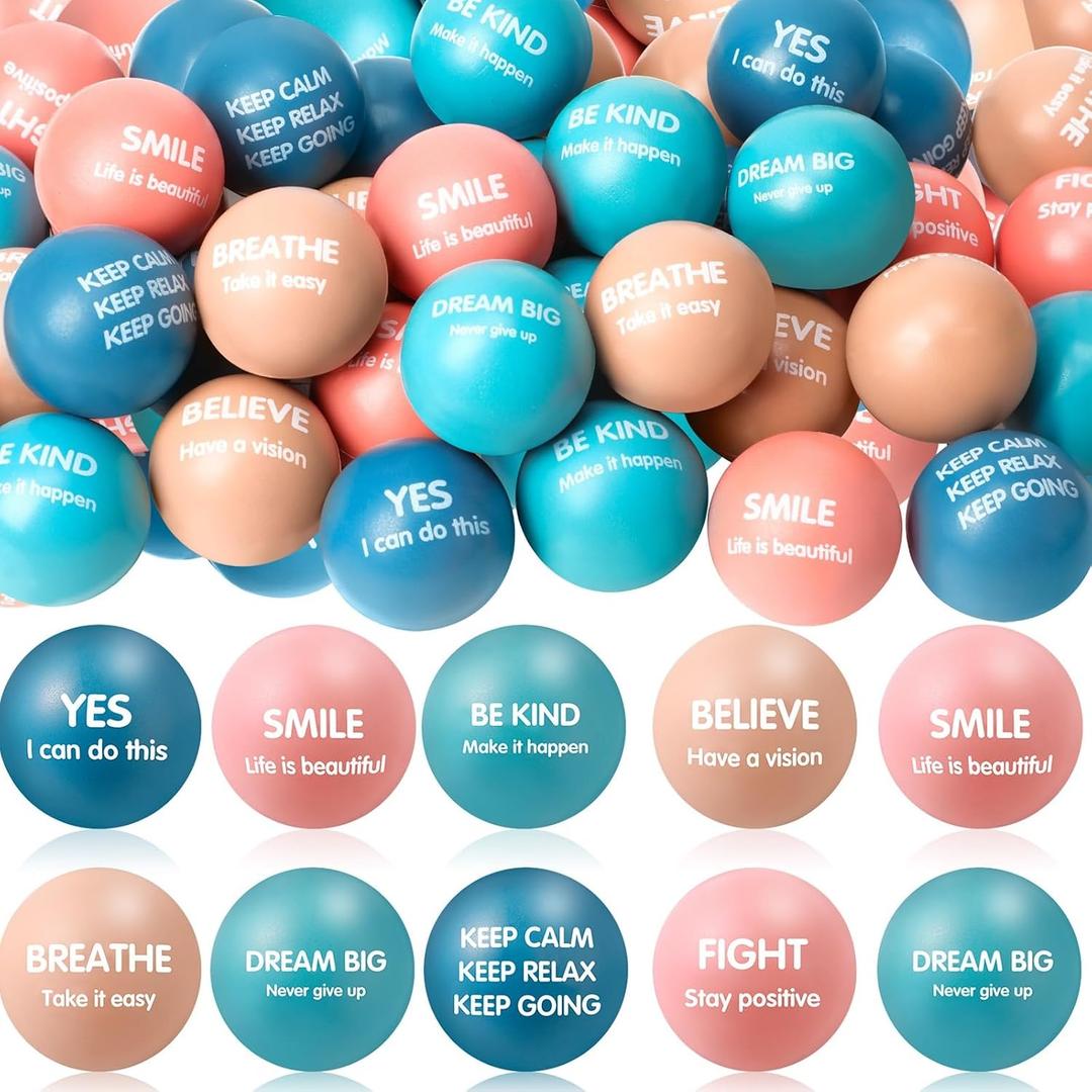 Liliful 48 Pcs Motivational Stress Balls Bulk Inspirational Squeeze Balls for Adults Anxiety Relief Fidget Toys Office Employee Gifts Classroom Rewards 2.2 Inch (Morandi Color)