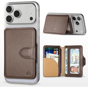 for MagSafe Wallet, Magnetic Phone Wallet RFID Blocking, Slim 5-8 Card Holder with Cash Slot & Clear ID Window, Minimalist Mag Safe Wallets for iPhone 17/16/15/14/13/12 Series, Mocha Brown