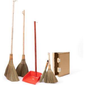 TTS Home Broom and Dustpan Set with 44.9'' Long Handle for Family, Kitchen, Office, and Lobby 4-Pack Stand-Up Brooms with Dustpan Combo