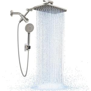 Veken 11.8 Inch Rain Shower Head with 6 Modes Handheld Water Spray,Wide Showerhead Combo with Extension Arm-housewarming gifts,1.8gpm Dual Shower with Anti-Clog Nozzles,Brushed Nickel