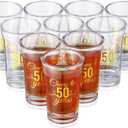 Sliner 48 Pack Birthday Shot Glasses Bulk Unbreakable 1.4 oz Cheers to 40/45/50/55/60 Years Shot Glass Thick Base Mini Clear Plastic Wine Glass Anniversary Favors for Guests Birthday (Gold,50th)