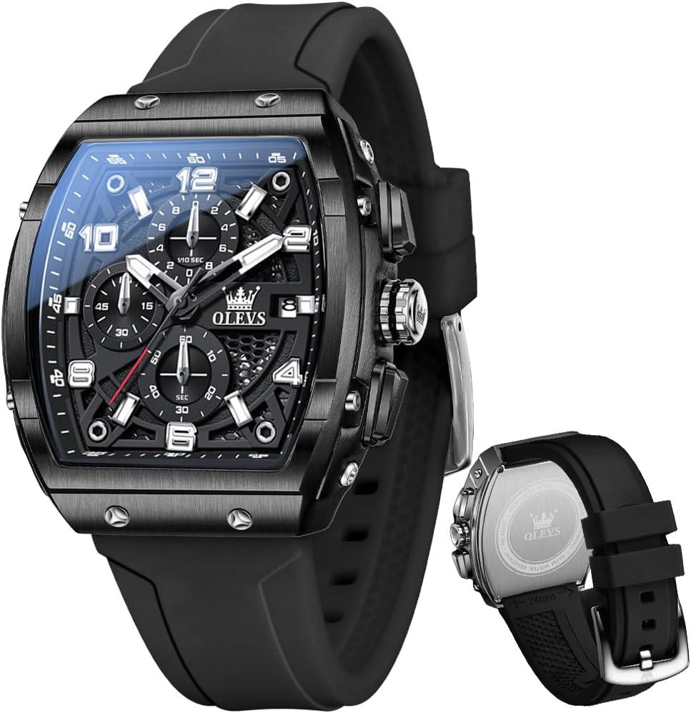 OLEVS Mens Watches Stylish Chronograph Waterproof Luminous Silicon Strap Multifunction Watches for Men Business White Men Wrist Watch