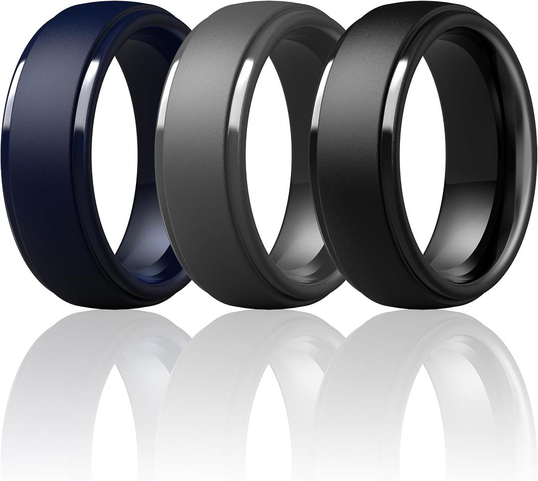 ThunderFit Silicone Rings for Men - 7 Rings / 4 Rings / 1 Ring Step Edge Rubber Wedding Bands 10mm Wide - 2.5mm Thick ( 2 rings )