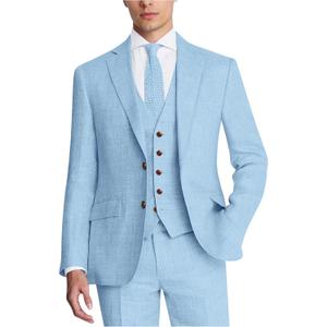 Men's Suit 3 Piece Linen Suits Slim Fit Suit Blazer Vest Pants Set Wedding Prom Tuxedos Business Casual Suit (XX-Large, Light Blue)