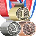 RoundFunny Award Medals 1st 2nd 3rd Place Medals for Awards Winner Medal Gold Silver Bronze Medal with Neck Ribbon Trophy Award for Sports Competitions Party 2 Inches