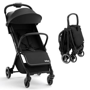 INFANS Lightweight Baby Stroller, Ultra-Compact Fold Airplane Ready Travel Stroller, One-Hand Gravity Fold Near Flat Recline Seat, Foldable Toddler for Infant 0-36 Month (Black)