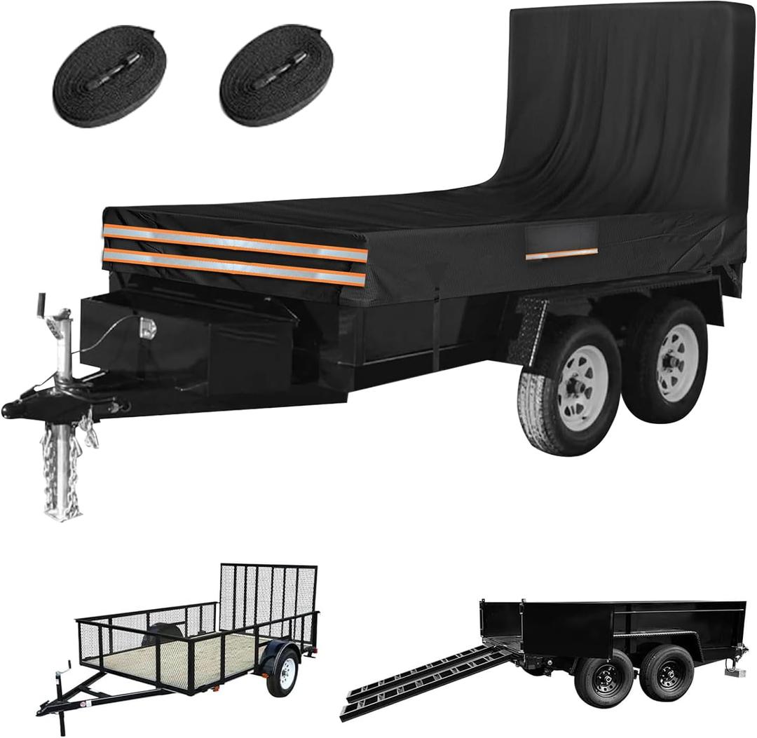 Utility Trailer Cover, 5x10 Trailer Cover with Rear Landscape/Ramp Gate 48 to 60 high, 600D PVCWaterproof Windproof Heavy Duty Grey Dump Trailer Cover, Fits 5 x 10 FT (W x L)