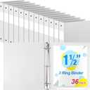 Henoyso 36 Pcs 3 Ring Binder 1.5 Inch Plastic Flexible Round Binder Fits Letter Size 8.5 x 11 Inch Paper Holds 300 Sheets with 1 Pockets for Office School (White)