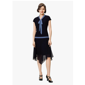BABEYOND Gatsby Dress for Women - Chiffon Flapper Dress Low-Waist 1920s Roaring 20s Great Gatsby Party, Size 10, Navy Blue