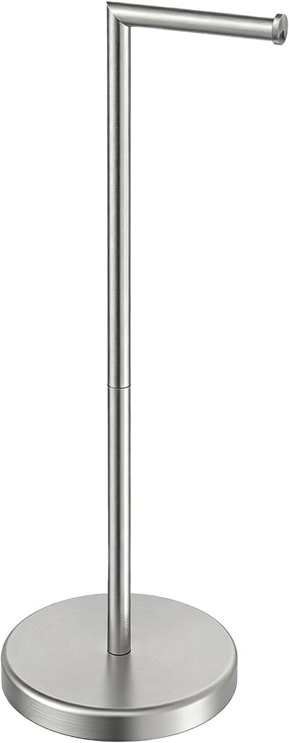BWE Brushed Nickel Toilet Paper Holder Stand SUS304 Stainless Steel Modern Freestanding Toilet Paper Roll Tissue Holder for Bathroom, Toilet Paper Stand with Heavy Weighted Base (22.2 inch-Fixed)