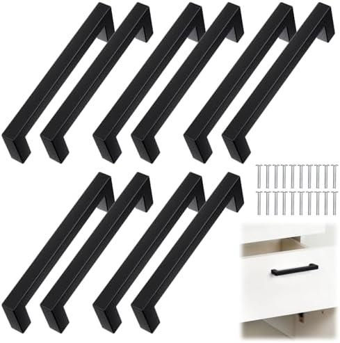 Kifmurase 9 Pack Matte Black Cabinet Pulls 5.5 Inch(140mm), Stainless Steel Cabinet Handles, Kitchen Hardware Accessories for Cupboard Drawer Handles Dresser Pulls
