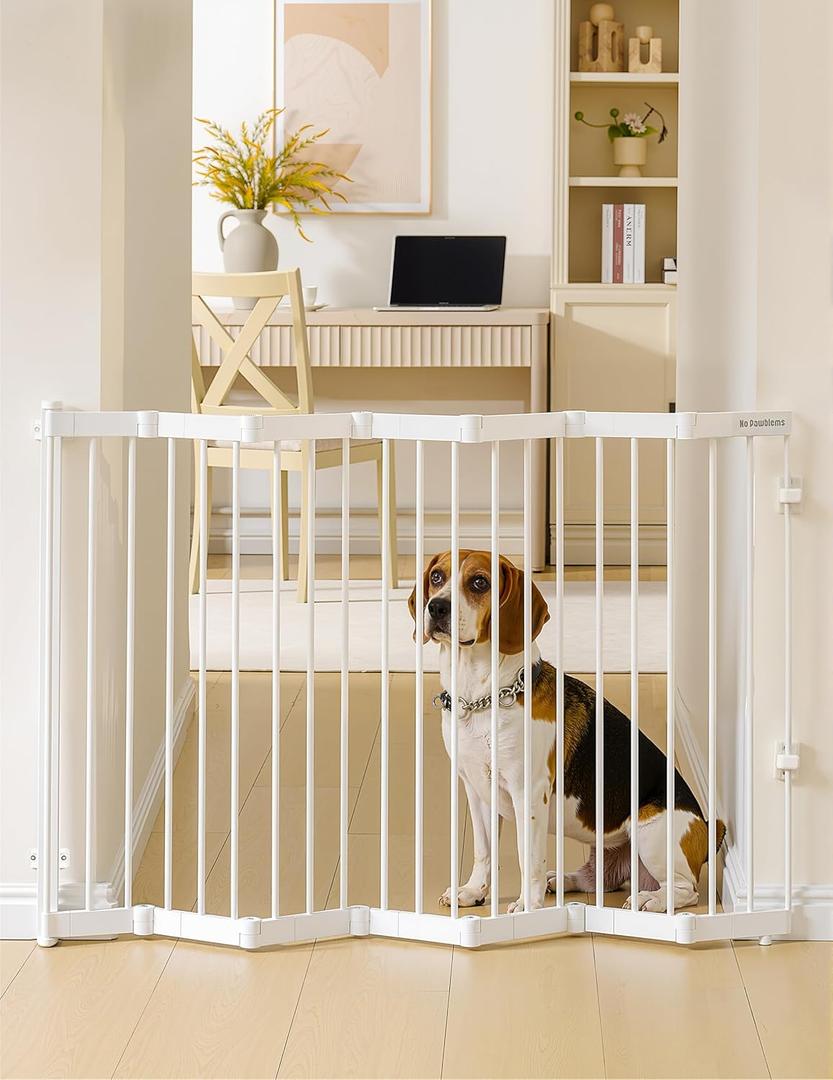 No Pawblems Retractable Safty Gate, Metal Adjustable Dog Gate for Doorways, Stairs & Hallways, Expands to 45" Wide, Auto Retract Design, No Bottom Bar, White
