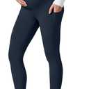 G4Free Barefeel Fleece Lined Maternity Leggings with Pockets Over The Belly Pregnancy Yoga Pants (Large, Dark Navy)