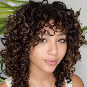LONAI Short Curly Wig with Bangs for Women Brown Wigs with Bangs WIG006 Curly Synthetic Wig for Daily Use Party Cosplay-Black Brown mixed Blonde (14 Inch (Pack of 1))