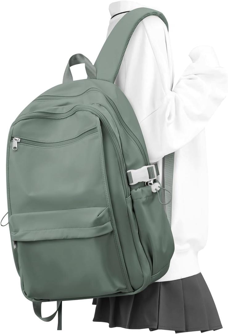 WEPOET Simple School Backpack For Women,Lightweight College Backpack,High School Bag For Teens Boys Girls,Casual daypack Small Travel Backpacks Men Bookbag(Green)