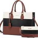 LOVEVOOK Laptop Tote Bag for Women, 15.6 Inch Work Bags, Waterproof Computer Bags with Clutch Purse, Large Capacity Messenger Bag for Teacher College Business Office (Beige-black-brown)