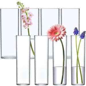Amazing Abby - Viola Elevata - Plastic Cylinder Vases (8-Piece Set), Acrylic Flower Vases for Wedding Centerpieces, Home Decorations, Office Ornaments, Shatter-Proof, 9" (H) (Not Glass)