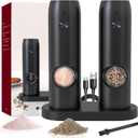 Electric Salt and Pepper Grinder Set of 2, Automatic Pepper Mill,USB Rechargeable, Adjustable Coarseness, One-handed Operation, Ceramic Burr,Refillable, Auto Grinders with Charging Base LED Light