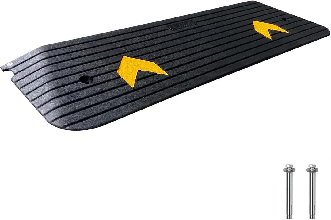 Rubber Threshold Ramp for Doorways Heavy Duty 3.8cm 1.5" Rise Wheelchair Ramp, 1 Pack Recycled Rubber Power Curb Ramp for Door Threshold Wheelchair Scooter Ramp Curb Ramp (RTR38)