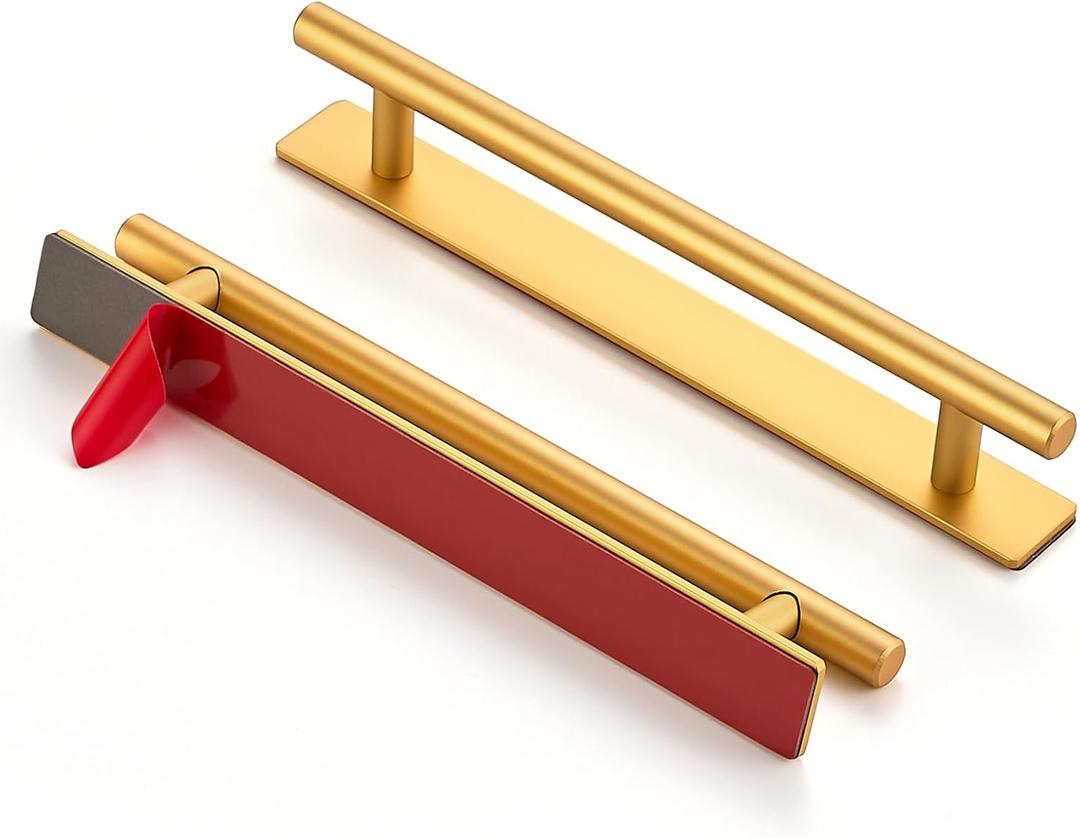 Ravinte 2 Pack Adhesive Cabinet Handles, Stick on Gold Cabinet Handles Peel and Stick Push Pull Helper for Kitchen Cupboard Window Sliding Closet Door Pulls - 8.35" Length