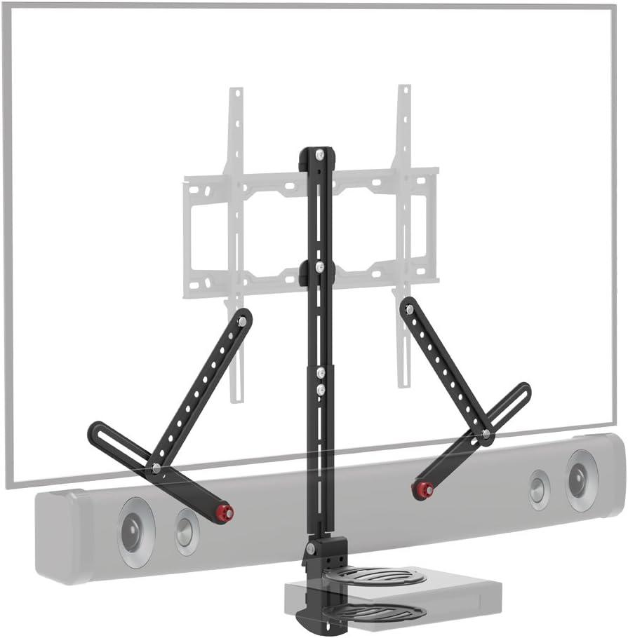 Barkan Universal Soundbar Mount & A/V Shelf, Adjustable Bracket for Mounting Above or Under The TV, Sizes 13-80 inch, Fits Most of Sound Bars Up to 14 lbs, Anti-Slip Clamp Black