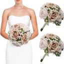 Wedding Bridesmaid Bouquets Set of 2, Artificial Silk Flowers Arrangement for Ceremony Marriage Proposal Party Anniversary Decorations - Nude