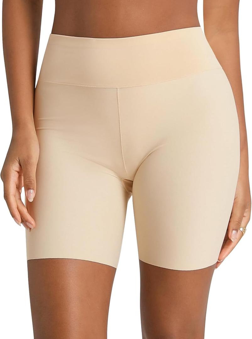 AugYew Women Cooling Slip Shorts for Under Dresses - Spandex Anti Chafing Seamless Boyshort, High Waisted Safety Pantie (Nude), XL