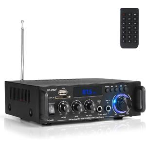 Romicta Stereo Audio Amplifier, 300W Home 2 Channel Wireless Bluetooth 5.0 Power Amplifier System, Home Amplifiers FM Radio, USB, SD Card, with Remote Control Home Theater Audio Stereo System