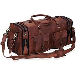 Genuine Leather Duffle Bag 24 Inch Handmade Vintage Travel Case Luggage Bags for Men, Overnight Carry On Duffel Bag Medium Weekender Gym Bag for Men and Women